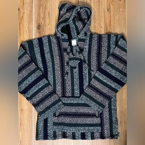 Mexican Baja Pullover Sweater LARGE Thick Hoodie Poncho Warm Vintage 90s